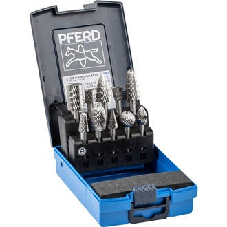 Frässtifteset 82 Schaft-D.6mm 10-tlg.HSS Verz.3 bruchfeste Ku.-Box PFERD