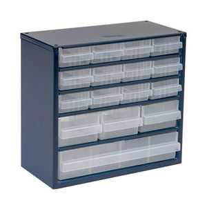 Kleinteilemagazin B.306xT.150xH.282mm Stahlblech dkl.-blau/transp./Schubl.a.PP