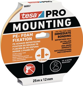 Montageband Mounting PRO PE-Fixation 66957 weiß L.25m B.12mm TESA