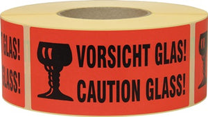 Hinweisetikett Vorsicht Glas L.145 mm B.70mm rot 1000 St./Rolle TRANSPAK