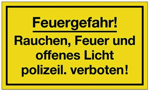 Hinweiszeichen Feuergefahr L250xB150mm gelb schwarz Ku.