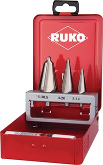 Blechschälbohrersatz 3-14/4-20/16-30 5mm HSS-Co5 Z.2 4tlg.Metallkass.RUKO