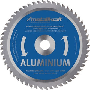Metallkreissägeblatt Alu.D.355mm B.2 4mm HM Bohrungs-D.25 4mm Z.80 METALLKRAFT