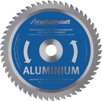 Metallkreissägeblatt Alu.D.355mm B.2 4mm HM Bohrungs-D.25 4mm Z.80 METALLKRAFT