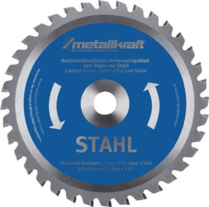 Metallkreissägeblatt STA D.355mm B.2 4mm HM Bohrungs-D.25 4mm Z.80 METALLKRAFT