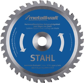Metallkreissägeblatt STA D.355mm B.2 4mm HM Bohrungs-D.25 4mm Z.80 METALLKRAFT