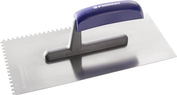 Glättekelle L.280mm B.130mm Zahn 10x10 rostfrei H-Heft VA S.0 7mm PROMAT