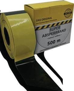 Absperrband L.500m B.80mm gelb/schwarz geblockt 500m/Karton KELMAPLAST