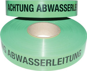 Trassenwarnband Aufdruck Achtung Abwasserleitung B.40mm L.250m grün