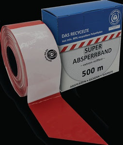 Absperrband L.500m B.80mm rot/weiß geblockt recycelt 500m/Karton