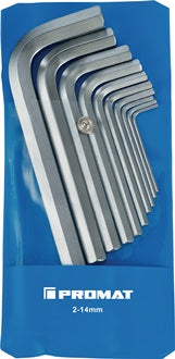 Winkelschraubendrehersatz 10-tlg.Ku.-Tasche SW 2-14mm kurz S2-Stahl PROMAT