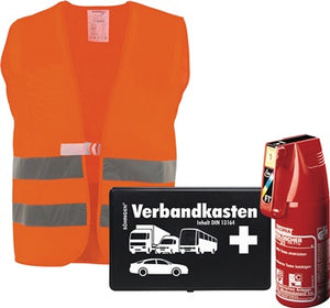 KFZ-Sicherheitspaket Set besthend aus Feuerlöscher  Warnweste  Verbandkasten