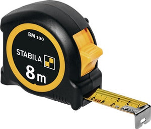 Taschenrollbandmaß BM 100 L.8m B.25mm mm/mm EG II ABS/TPE Metall-Clip STABILA