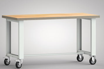 Werkbank B1500xT700xH840mm Buche Multiplex lichtgrau Bock-u.Lenkrollen VG D125mm