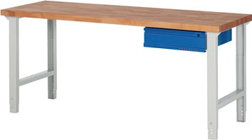 Werkbank Ser.BK 650 B2000xT700xH790-1140mm Buche massiv grau blau 1 Schubl.