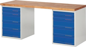 Werkbank Ser.BK 650 B2000xT700xH840mm Buche lichtgrau enzianblau 12Schubl.PROMAT