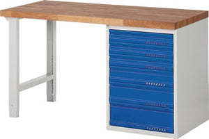 Werkbank Ser.BK 650 B1500xT700xH840mm Buche lichtgrau enzianblau 6 Schubl.PROMAT