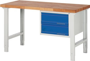 Werkbank Ser.BK 650 B1500xT700xH790-1140mm Buche grau blau 2 Schubl.PROMAT