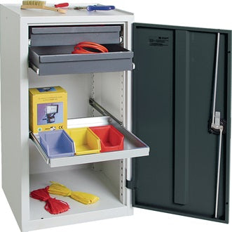 Werkzeug-/Beistellschrank H1000xB500xT500mm 2Schubl. 1BD lichtgrau/anthrazitgrau