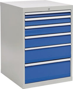 Schubladenschrank H1019xB705xT736mm lichtgrau/signalblau 6 Schubl.Vollauszug