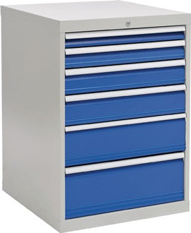 Schubladenschrank H1019xB705xT736mm lichtgrau/signalblau 6 Schubl.Vollauszug