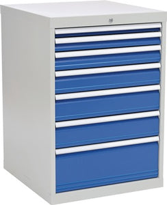 Schubladenschrank H1019xB705xT736mm lichtgrau/signalblau 7 Schubl.Vollauszug