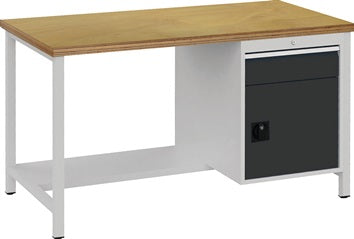 Werkbank grau lichtgrau B1500xH859xT750mm Buche Multiplex 40mm 1 Schubl.1 Tür