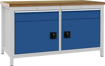 Werkbank signalblau lichtgrau B1500xH859xT750mm Multipl.40mm 2 Schub.2 Tür
