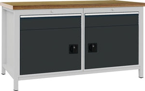 Werkbank grau lichtgrau B1500xH859xT750mm Multiplex 40mm 2 Schubl.2 Türen
