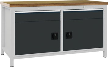 Werkbank grau lichtgrau B1500xH859xT750mm Multiplex 40mm 2 Schubl.2 Türen