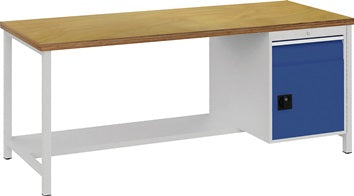 Werkbank signalblau lichtgrau B2000xH859xT750mm Buche Multipl.40mm 1 Schub.1 Tür