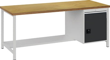 Werkbank grau lichtgrau B2000xH859xT750mm Buche Multiplex 40mm 1 Schubl.1 Tür