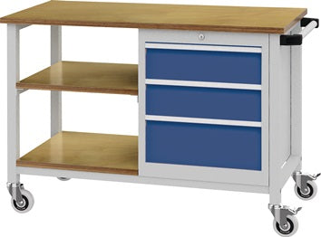 Werkbank B1200xT540xH880mm Buche Multiplex lichtgrau/signalblau 4 Schubl.