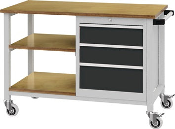 Werkbank B1200xT540xH880mm Buche Multiplex lichtgrau/grau 3 Schubl.2x150 1x200mm