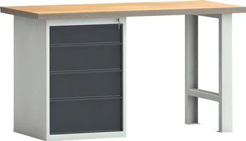 Werkbank PW 700 B1500xT700xH840mm Buche Multiplex lichtgrau grau 4 Schubl.