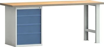 Werkbank PW 700 B2000xT700xH840mm Buche Multiplex lichtgrau brillantblau 4Schubl