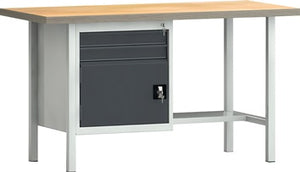 Werkbank PW 700 B1500xT700xH840mm Buche Multiplex lichtgrau grau 2 Schubl.1 Tür
