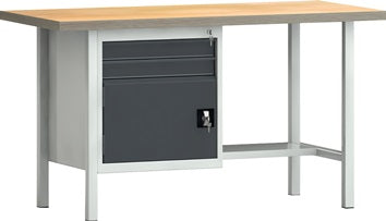 Werkbank PW 700 B1500xT700xH840mm Buche Multiplex lichtgrau grau 2 Schubl.1 Tür