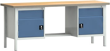 Werkbank PW 700 B2000xT700xH840mm Buche Multiplex grau blau 2Schubl. 2Türen
