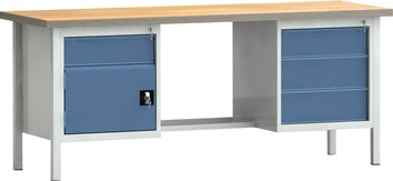 Werkbank PW 700 B2000xT700xH840mm Buche Multiplex grau brillantblau 4Schubl.1Tür