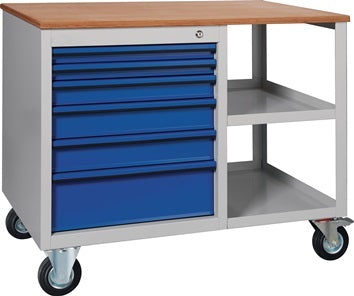 Werkbank PW700 B885xT700xH805mm Buche Multipl. lichtgrau/enzianblau 2 Schubl.