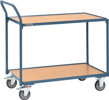 Tischwagen 2 Ladeflächen L850xB500mm blau Trgf.300kg Schiebebügel senkrecht