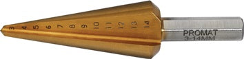 Blechschälbohrer Bohrber.3-14mm HSS TiN Gesamt-L.58mm Z.2 PROMAT