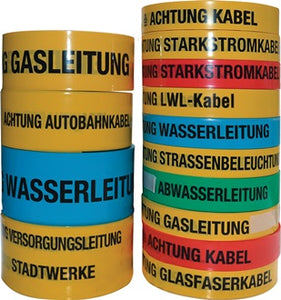 Trassenwarnband Aufdruck Achtung Glasfaserkabel B.40mm L.250m gelb