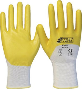 Handschuhe 03405 Gr.8 weiß/gelb PES m.Nitril EN 388 PSA II 12 NITRAS