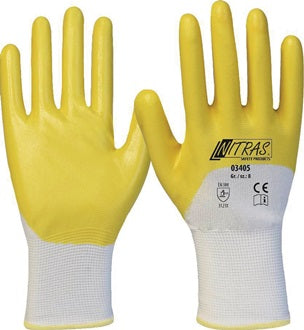 Handschuhe 03405 Gr.8 weiß/gelb PES m.Nitril EN 388 PSA II 12 NITRAS