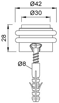 Bodentürpuffer 2053.82 D.42mm H.28mm VA ma Dübelmontage KWS
